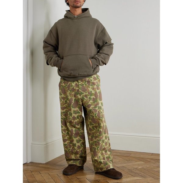 리버시블 디스트레스드 프린트 코튼 저지 후드 티셔츠 46376663162925140