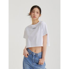 로고 스트라이프 크롭티 화이트_LOGO STRIPE CROP TEE WHITE