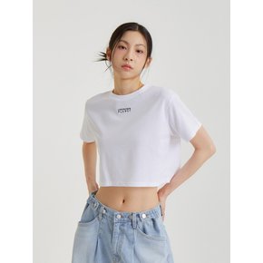 로고 스트라이프 크롭티 화이트_LOGO STRIPE CROP TEE WHITE