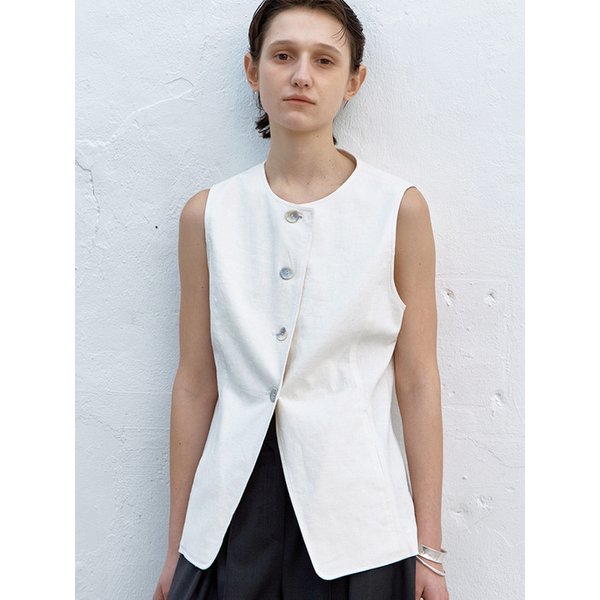 LINEN SLEEVELESS JACKET WHITE