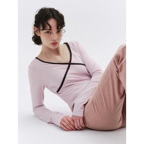 Ribbed V Neck Top - Dusty Rose