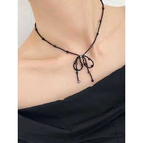 ribbon beads necklace (BLACK)