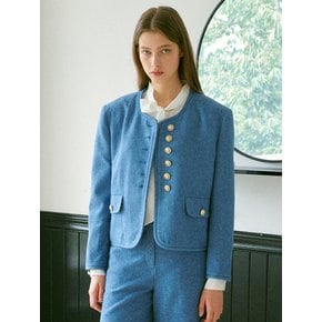 [EJnolee White Flame] Gold Buttons Blue Tweed Jacket