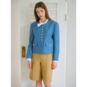 [EJnolee White Flame] Gold Buttons Blue Tweed Jacket