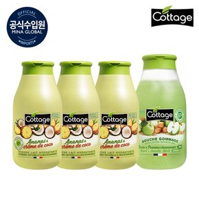 파인애플&코코넛 샤워 밀크(250ml x 3개) + 바디스크럽 샤워젤 270ml