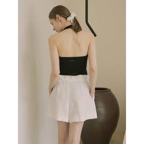 [Cotton 100%] Back Label Halter Sleeveless Top (black)