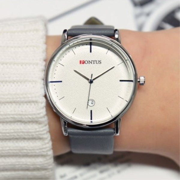 [옷자락] 여성 클래식 그레이 가죽 손목시계 면접용