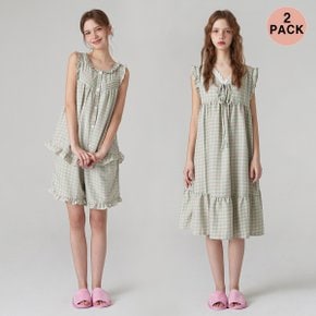 [2PACK]코튼라이크 푸키 민소매 + 원피스 잠옷 세트