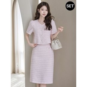[빠른배송] [5566]퍼프 트위드 반팔 스커트 셋업_M2504SE609B