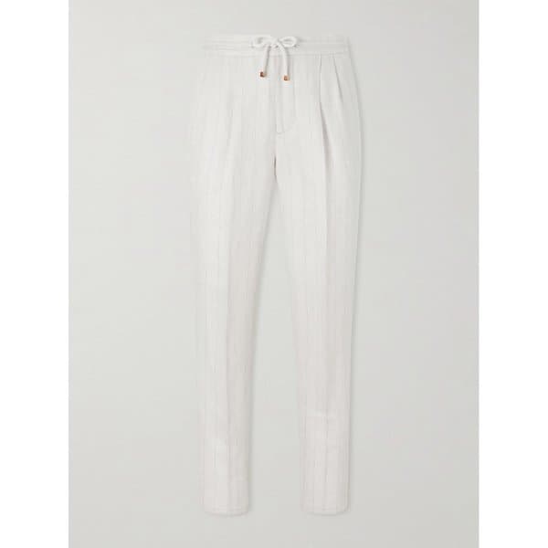 브루넬로쿠치넬리 스트레이트 핀스트라이프 플리츠 리넨 팬츠 46376663163115417