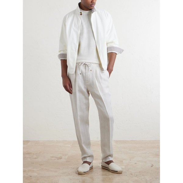 브루넬로쿠치넬리 스트레이트 핀스트라이프 플리츠 리넨 팬츠 46376663163115417