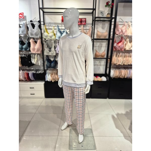 [시흥점] S 비너스) 극세사 별,달자수 체크 홈웨어 세트 [VEV3862M/VEP3862M-BE]