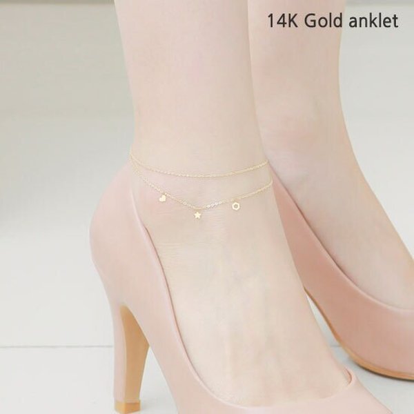 14K Gold 데일리 심플 레이어드 금 밀키웨이 두줄 체인 발찌