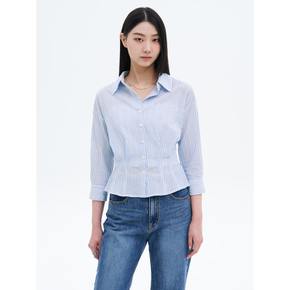 스트라이프 스트링 칼라 변형 블라우스  스카이 블루 (325464LY1Q)