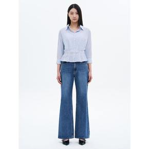 스트라이프 스트링 칼라 변형 블라우스  스카이 블루 (325464LY1Q)