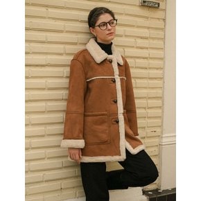 Wool shearing collar suede mustang coat_Brown