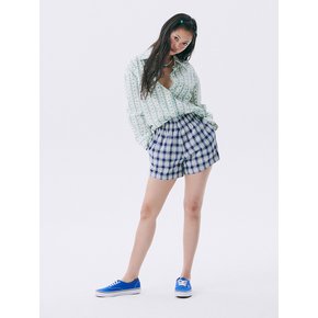 Floral Check Banding Shorts_Navy