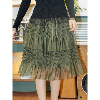 던드롭 DD_Flowy mesh layered skirt_KHAKI