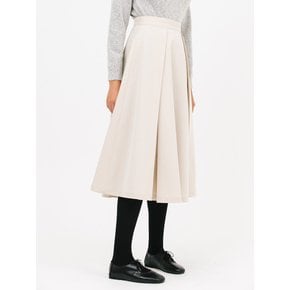 front tuck flared skirt_cream