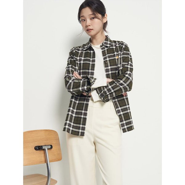 기모 체크 레귤러핏 셔츠  카키 (BF5964C01H)