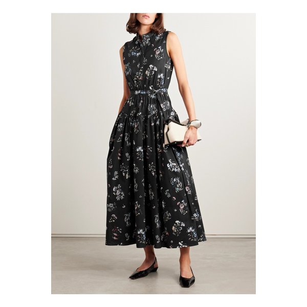 아담 립스 벨트 플로럴 프린트 코튼 포플린 미디 드레스 블랙 1647597349677030