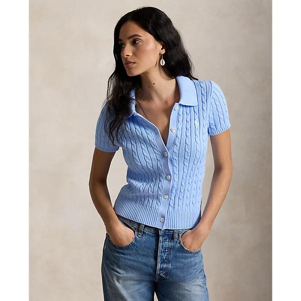 여성 케이블 코튼 숏 슬리브 폴로 카디건(WMPOSWENDW20592400)