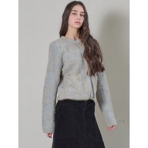 TWEED ROUND KNIT JACKET_LIGHT BLUE