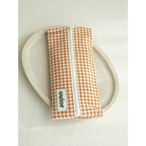 flat pencil case - corduroy brown check(middle zipper)