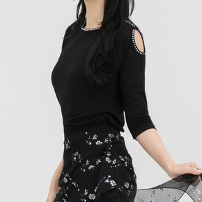 깔끔한 어깨 구멍 블라우스 스포츠댄스옷 라인댄스복 칠부 7부 여성 여자