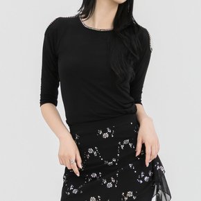 깔끔한 어깨 구멍 블라우스 스포츠댄스옷 라인댄스복 칠부 7부 여성 여자