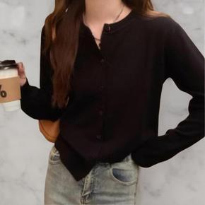 여성 데일리 단색 라운드넥 여리핏 긴팔 니트 가디건