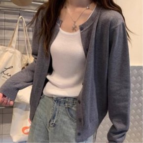 여성 데일리 단색 라운드넥 여리핏 긴팔 니트 가디건