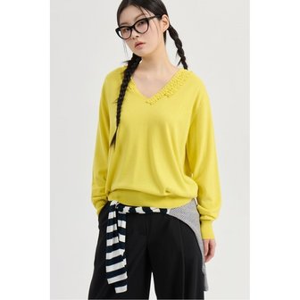 럭키슈에뜨 V Neck Frill Knit Pullover (yellow) LFWAM26320YEX