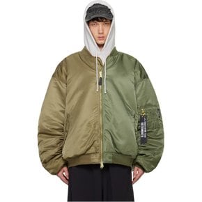 카키 Alpha Industries 더블 집업 보머 재킷 242669M175001