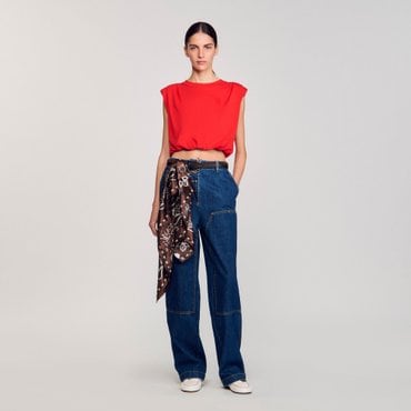 산드로 [25SS 시즌오프 30%] 드레이프 크롭 티셔츠 SF25S3FRR1575