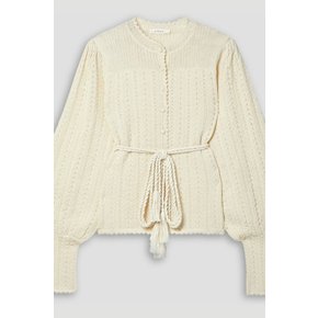 Fostine belted pointelle-knit alpaca and silk-blend cardigan 화이트 1647597347318080