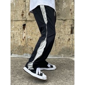 WIDE NYLON SIDE ZIPPER PANTS (BLACK&CREAM)