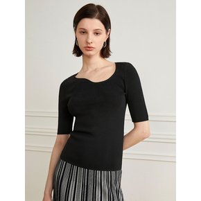 YY_Short-sleeved summer knit top_BLACK