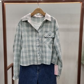 체크셔츠민소매셋업숏블라우스MQ2WBL43_GN