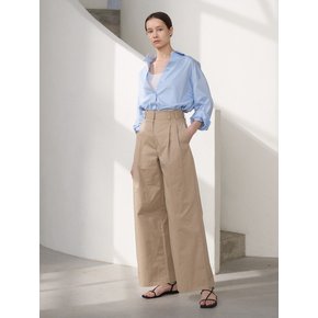 Classic Cotton High Waist Wide Pants Beige