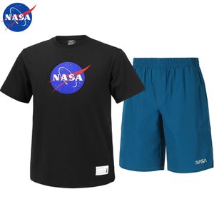 NASA 나사 남녀공용 면 라운드 반팔티+우븐 5부 반바지 상하세트 N-155UBK+N-055PGB 남자 여성 티셔츠 숏팬츠 여름바지 빅사이즈