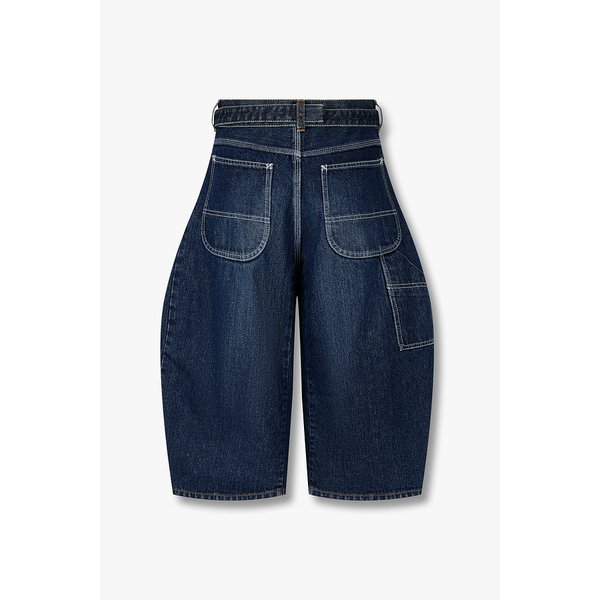 여성 벨티드 커브드 데님 팬츠_다크 블루 6416110105000