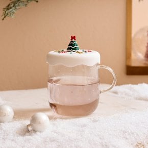 XMAS 메리티파티 실리콘뚜껑 내열 유리머그 트리 540ml