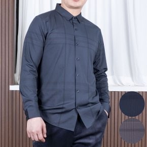 신사 프리미엄 촉감좋은 톤온톤 체크 셔츠 세련된 긴팔 남방 셔츠 네이비카키그레이/95~110 빅사이즈/나일