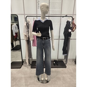 ZOOC 컬러배색 카라넥 니트티셔츠 Z252KSK016