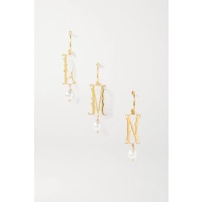 Initial Gold-plated Faux Pearl Single Hoop Earring 골드