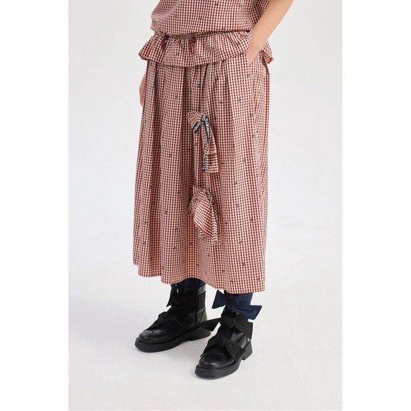 Ribbon Point Check Banding Long Skirt (wine) LFKAM26435WIX