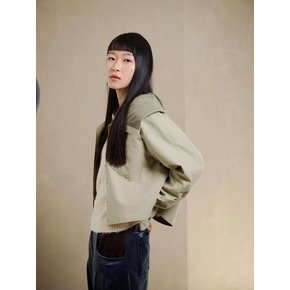 OLIVE WIDE COLLAR SHORT JACKET(LEBFABL5526)