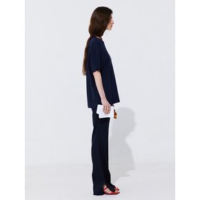 Linen semi-Bootscut Trousers_Navy