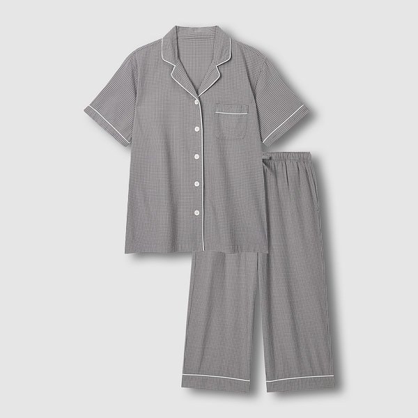 여 코튼 레이온 시어서커 7부 파자마 세트 J216201043082